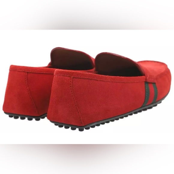 GUCCI RED SUEDE LEATHER WEB DETAIL MOCCASIN LOAFERS SHOES 5.5/US 6 NWB - Picture 6 of 8